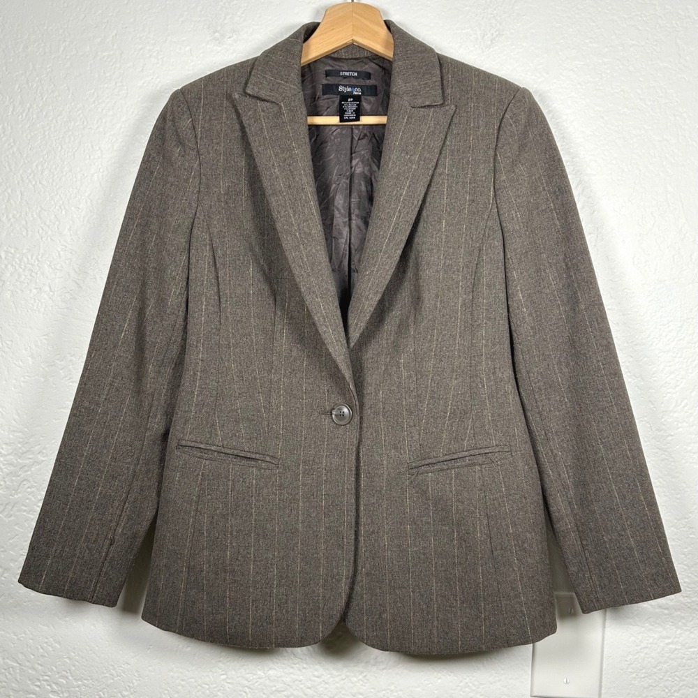 Style & Co Petite Brown Pinstripe Blazer Size 2P